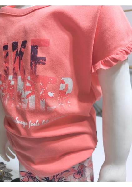 Kız Çocuk Şortlutakım Şortu ve Kolu Fırfırlı Kreş %100 Pamuk Rahat Tarz Tasarım Premium, Mercan indirimleri