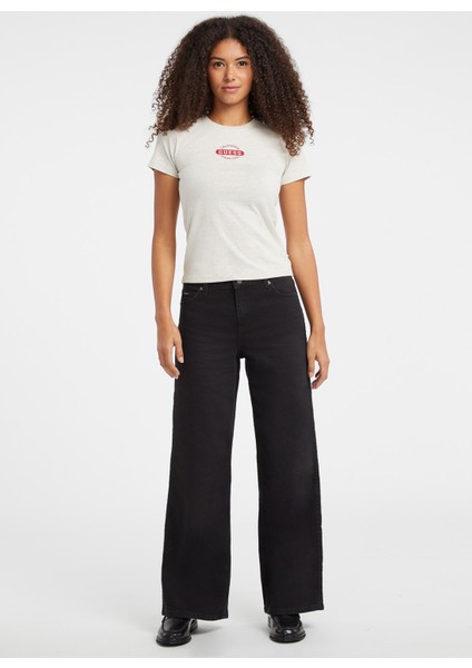 Yuvarlak Yaka Baskılı Çok Renkli Kadın T-Shirt Guess Jeans Kadın Slim Fit