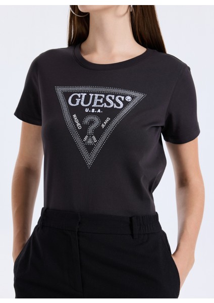 Yuvarlak Yaka Baskılı Kahve Kadın T-Shirt Krystal Kadın Regular Fit T-Shirt fırsatları