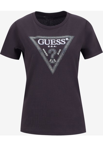 Yuvarlak Yaka Baskılı Kahve Kadın T-Shirt Krystal Kadın Regular Fit T-Shirt