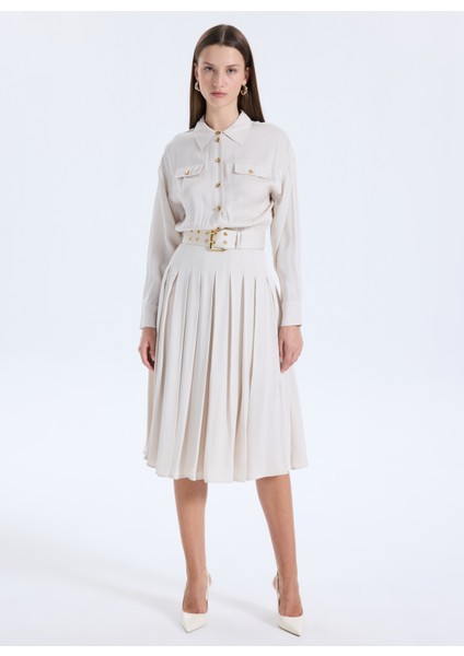 Gömlek Yaka Düz Krem Uzun Kadın Elbise Anita Kadın Elbise fiyatları