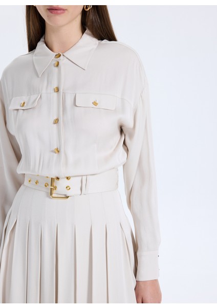 Gömlek Yaka Düz Krem Uzun Kadın Elbise Anita Kadın Elbise fırsatları