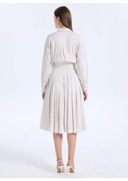Gömlek Yaka Düz Krem Uzun Kadın Elbise Anita Kadın Elbise indirimleri
