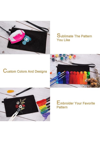 10'lu Paket Süblimasyon Boş Kozmetik Çantaları Bileklikli Makyaj Çantaları Dıy El Sanatları Fermuarlı Kalem Çantaları Siyah 8,3 x 5,1 Inç (Yurt Dışından) fırsatları