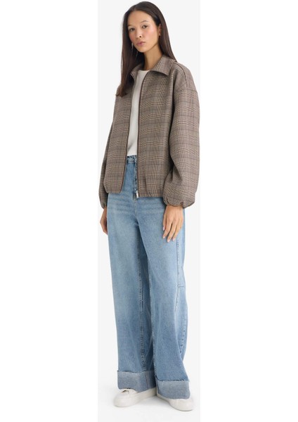 Fermuarlı Kareli Tafta Ceket G2872AX25WN fiyatları