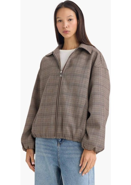 Fermuarlı Kareli Tafta Ceket G2872AX25WN modelleri