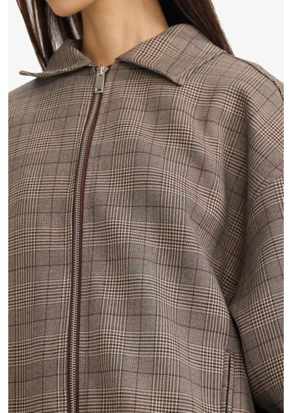 Fermuarlı Kareli Tafta Ceket G2872AX25WN fırsatları