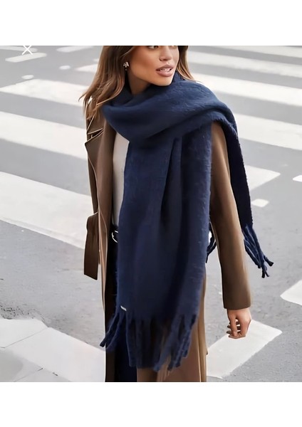 Lacivert Yumuşak Dokulu Puffy Atkı Şal