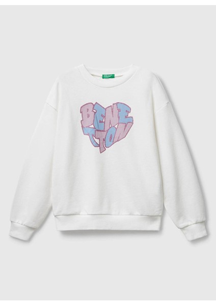 Baskılı Kız Çocuk Ekru Sweatshırt 3J68C10Q0