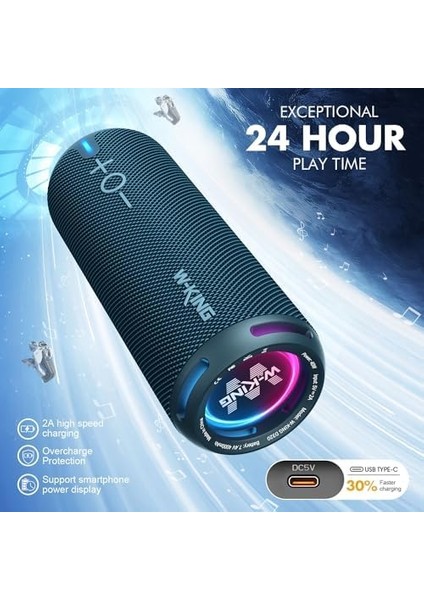Amazon W-Kıng D320 Bluetooth Hoparlör, 40W 360° Surround Boombox, 24 Saate Varan Çalma Süresi, IP67, Kablosuz Tws, Powerbank/tf/aux/bluetooth5.3/, Ses Bombası fiyatları