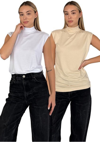 Kadın Sıfır Kol Boğazlı Body 2'li Set