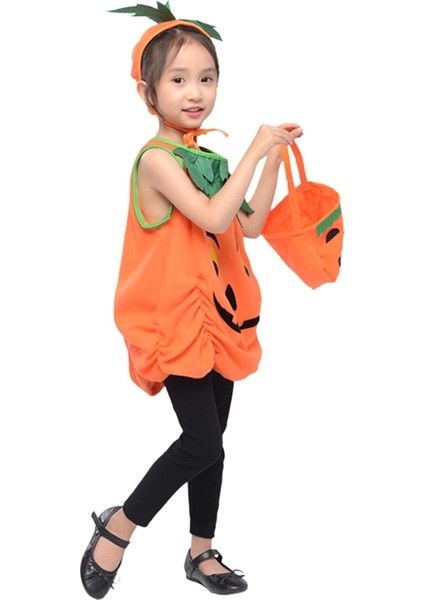 2023 Çocuklar Için Cadılar Bayramı Kostümü, Kızlar Için Balkabağı Kostümü, Çocuk Elbise Seti, Kafa Bandı ve Balkabağı Çantası (Yurt Dışından) fiyatları