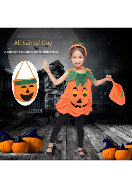 2023 Çocuklar Için Cadılar Bayramı Kostümü, Kızlar Için Balkabağı Kostümü, Çocuk Elbise Seti, Kafa Bandı ve Balkabağı Çantası (Yurt Dışından) modelleri