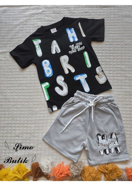 Erkek Çocuk Şortlu Takım, Siyah, Harfli modelleri
