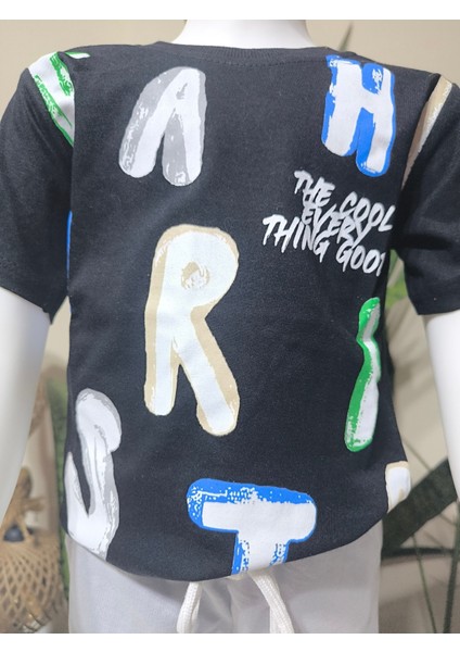 Erkek Çocuk Şortlu Takım, Siyah, Harfli