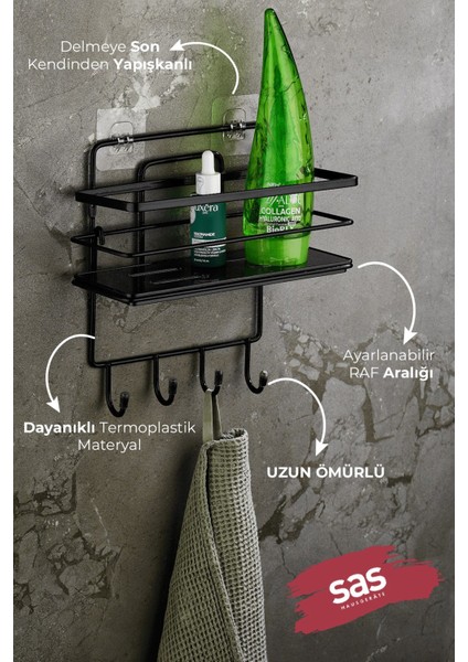 4 Kancalı Yapışkanlı Ayarlanabilir Banyo Duş Rafı – Paslanmaz Kristal Şampuanlık (Yapıştır/vidala) Siyah - Lş-01 - Sssk fiyatları