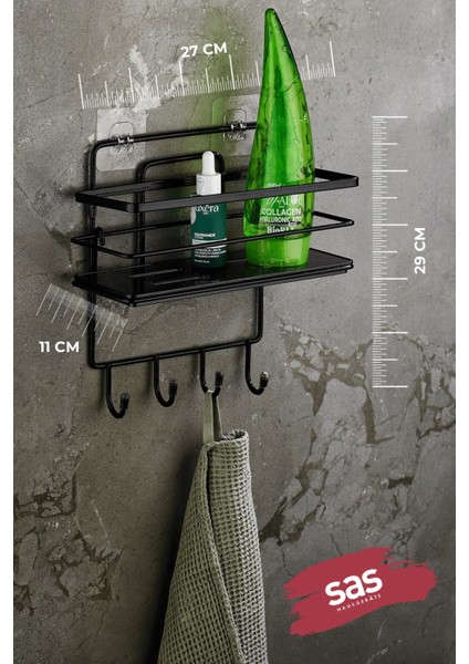 4 Kancalı Yapışkanlı Ayarlanabilir Banyo Duş Rafı – Paslanmaz Kristal Şampuanlık (Yapıştır/vidala) Siyah - Lş-01 - Sssk modelleri