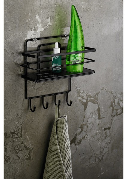 4 Kancalı Yapışkanlı Ayarlanabilir Banyo Duş Rafı – Paslanmaz Kristal Şampuanlık (Yapıştır/vidala) Siyah - Lş-01 - Sssk fırsatları