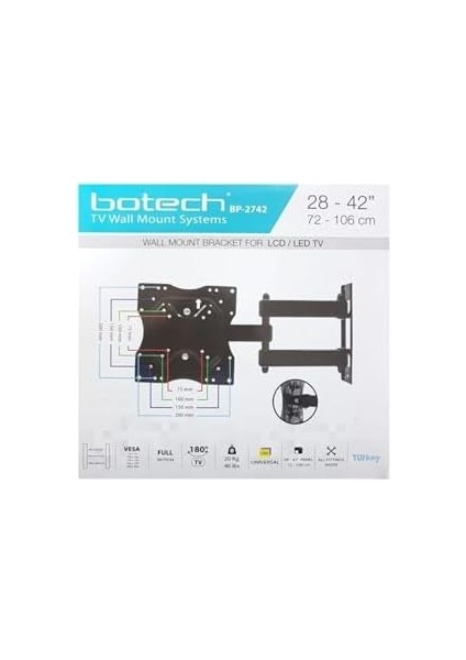 Botech BPT2742 BPT-2742 Tv Hareketli Askı Aparatı, Siyah fiyatları
