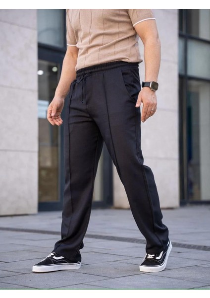 Erkek Keten Cepli Çıma Dikişli Jogger Buggy Pantalon Rahat Kalıp - Siyah fırsatları
