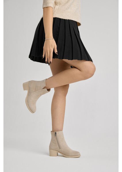 Kadın Bej Süet Termo Taban Fermuarlı Topuklu Bot fırsatları