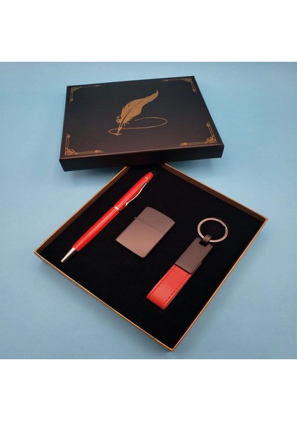 Kırmızı Anahtarlık Çakmak Ve Touchpen Kalem