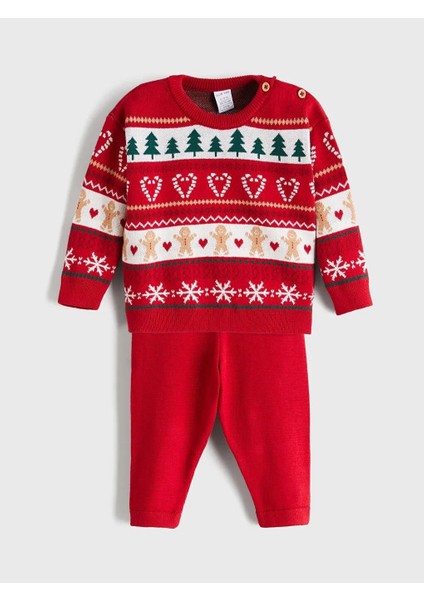 Bisiklet Yaka Yılbaşı Temalı Kız Bebek Kazak ve Tayt (W5)