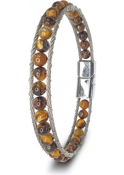 Çelik Halat ve Kaplan Gözü Doğaltaş Bileklik 9592B2DH13