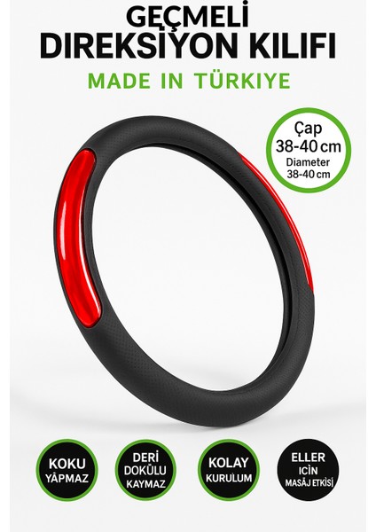 Opel Vectra 2003-2009 Geçmeli Direksiyon Kılıfı Delikli Siyah Kırmızı Deri