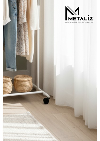 Beyaz Pratik Tekerlekli Konfeksiyon Askısı - Kıyafet Standı ve Organizer modelleri