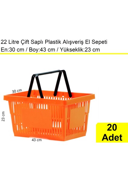 Plastik Market Alışveriş El Sepeti 22 Litre Turuncu 20 Adet