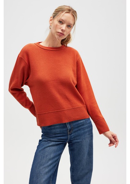 Risu, Düz Örgü Kadın Mevsimlik Triko Bisiklet Yaka Kazak - Turuncu fiyatları