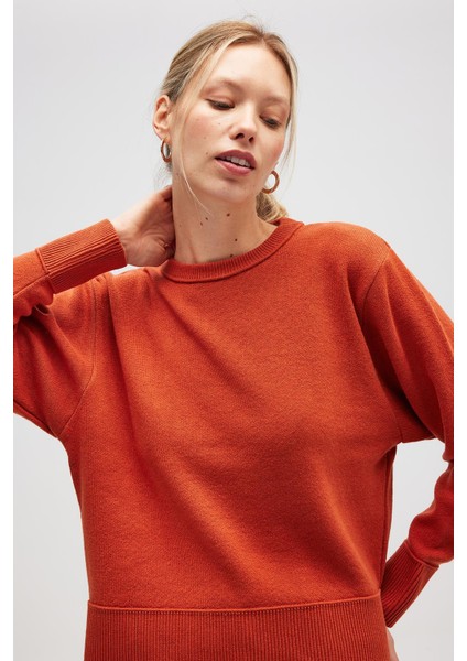 Risu, Düz Örgü Kadın Mevsimlik Triko Bisiklet Yaka Kazak - Turuncu modelleri