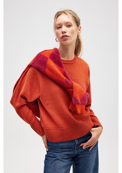 Risu, Düz Örgü Kadın Mevsimlik Triko Bisiklet Yaka Kazak - Turuncu indirimleri