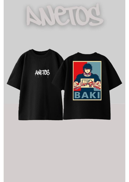 Bakı 10 Tasarım Sırt Baskılı Pamuk Siyah Oversize T-Shirt