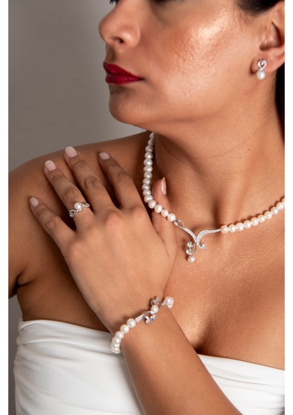 Deniz Dalgası Inci Set 925 Ayar Gümüş Rodyum (Beyaz Altın) Kaplama Gerçek Inci Set fiyatları