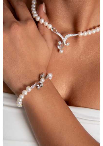 Deniz Dalgası Inci Set 925 Ayar Gümüş Rodyum (Beyaz Altın) Kaplama Gerçek Inci Set indirimleri