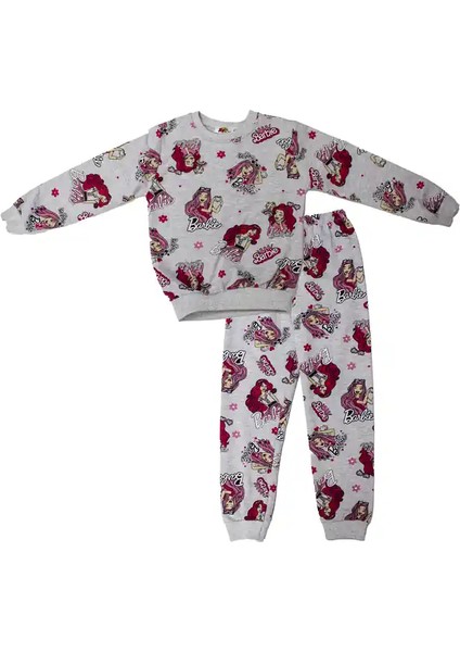 Gri ve Pembe Renk Barbıe Bebekli Pijama Takımı