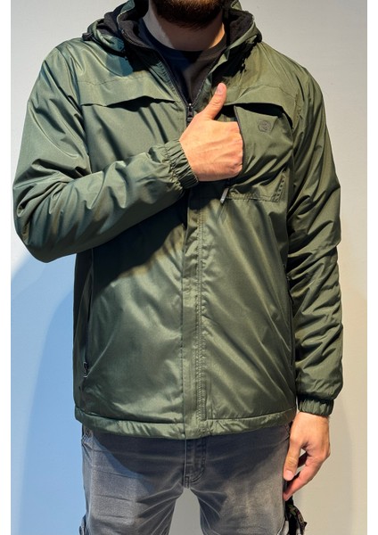 Erkek Kapüşonlu Cep Detaylı Içi Polar Kışlık Mont 2540 Haki