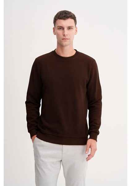 Siyah Erkek Slim Fit Pamuk Karışımlı Selanik Örgü Sweatshirt