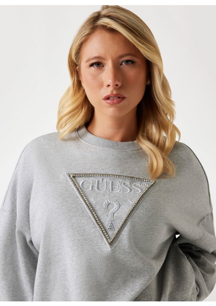 Yuvarlak Yaka Baskılı Gri Kadın Sweatshırt Rachele Kadın Sweatshirt modelleri