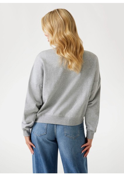 Yuvarlak Yaka Baskılı Gri Kadın Sweatshırt Rachele Kadın Sweatshirt fırsatları