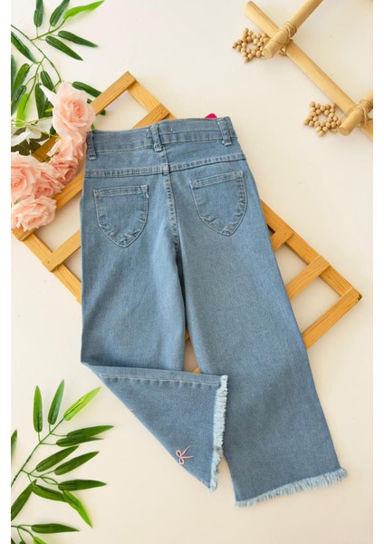 Fiyonk Işleme Detaylı Kız Çocuk Yumuşak kot pantolon - Mavi fiyatları