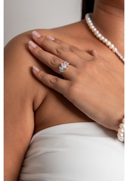 Full Taş Model 925 Ayar Gümüş Rodyum (Beyaz Altın) Kaplama Gerçek Inci Set