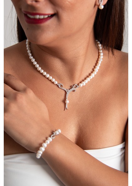 En Şık Inci Set Model 925 Ayar Gümüş Rodyum (Beyaz Altın) Kaplama Gerçek Inci Set modelleri