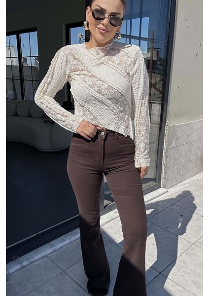 Ispanyol Paça Jean Pantolon Acı Kahve indirimleri