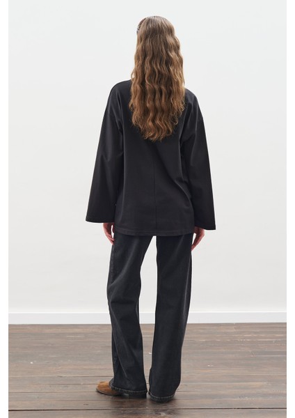 Yüksek Yaka Bağlamalı Bluz Siyah