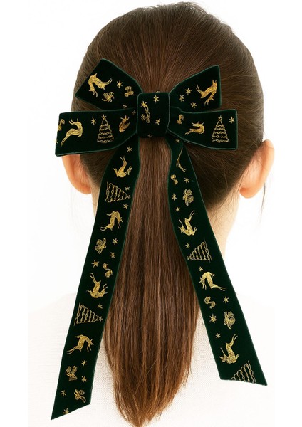 Yılbaşı Altın Yaldız Figürlü Kadife Fiyonk Toka