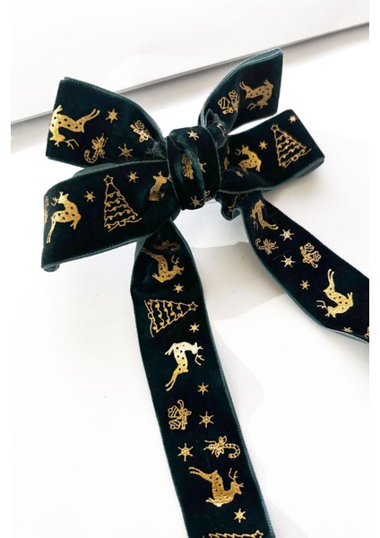 Yılbaşı Altın Yaldız Figürlü Kadife Fiyonk Toka modelleri