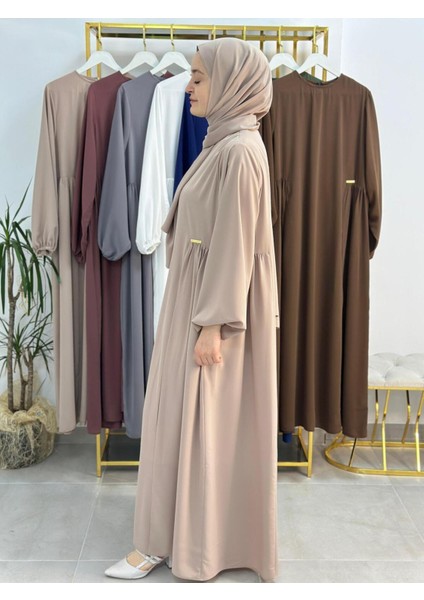 Şallı ,tesettür Yandan Büzgülü Elbise Takım Jilbab,abaya,hijab ( Hac ve Umre Için Bej Renk fırsatları